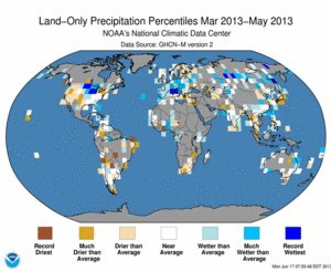 March 2012 - May 2013 Land-Only Precipitation Percentiles