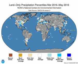 March - May 2016 Land-Only Precipitation Percentiles