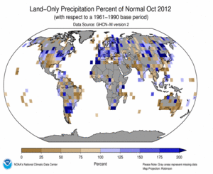 October 2012 Land-Only Precipitation Percent of Normal