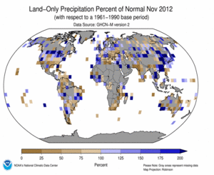 November 2012 Land-Only Precipitation Percent of Normal