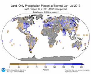 January - July 2013 Land-Only Precipitation Percent of Normal