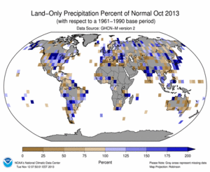 October 2013 Land-Only Precipitation Percent of Normal