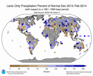 December 2013 - February 2014 Land-Only Precipitation Percent of Normal