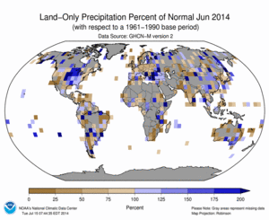 June 2014 Land-Only Precipitation Percent of Normal