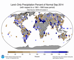 September 2014 Land-Only Precipitation Percent of Normal
