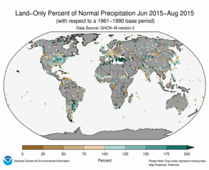 June 2014 - August 2015 Land-Only Precipitation Percent of Normal