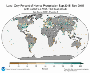 September - November 2015 Land-Only Precipitation Percent of Normal