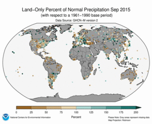 September 2015 Land-Only Precipitation Percent of Normal