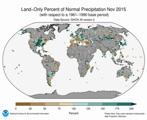 November 2015 Land-Only Precipitation Percent of Normal