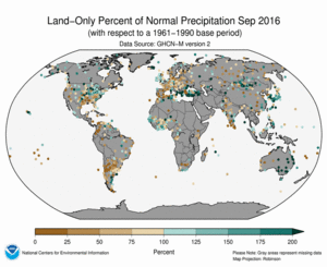 September 2016 Land-Only Precipitation Percent of Normal