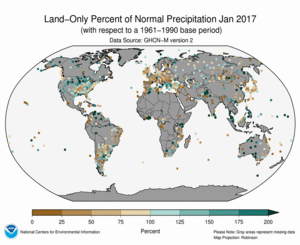 January 2017 Land-Only Precipitation Percent of Normal