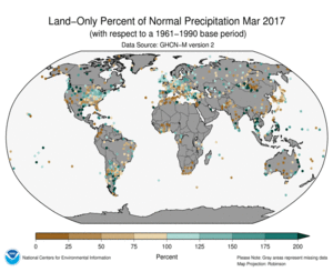 March 2017 Land-Only Precipitation Percent of Normal