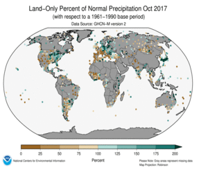 October 2017 Land-Only Precipitation Percent of Normal