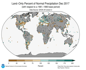 December 2017 Land-Only Precipitation Percent of Normal