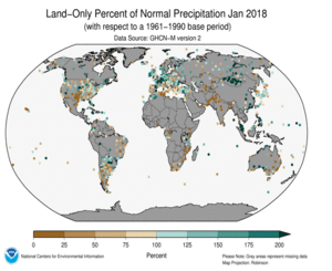 January 2018 Land-Only Precipitation Percent of Normal