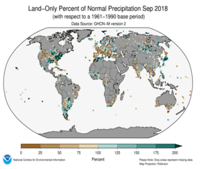 September 2018 Land-Only Precipitation Percent of Normal