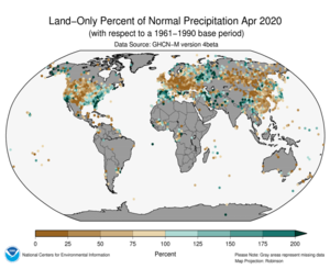 April 2020 Land-Only Precipitation Percent of Normal