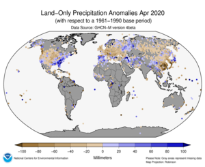 April Land-Only Precipitation Anomalies