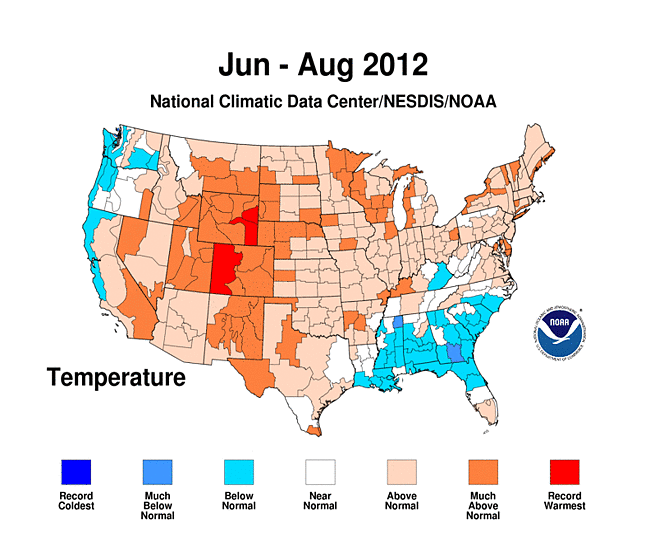 August 2012 Statewide Temperature Ranks Map