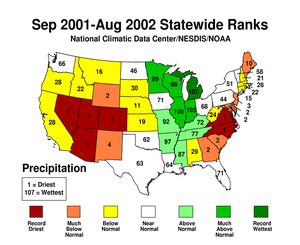Statewide Precipitation Ranks for September 2001 - August 2002