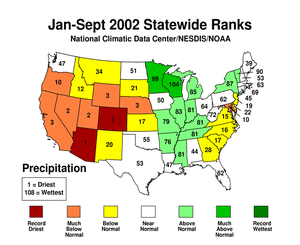 Statewide Precipitation Ranks for January-September 2002