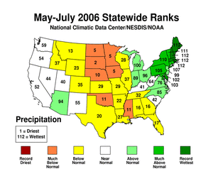 3-month Statewide Precipitation Ranks, May-July 2006