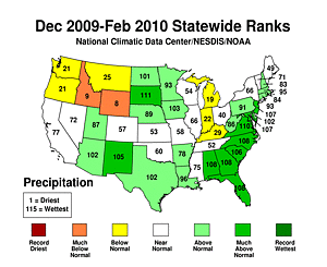 Winter 2009/2010 Statewide Precipitation Rank Map