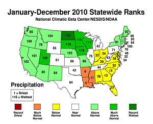 2010 National Precipitation Rank Map