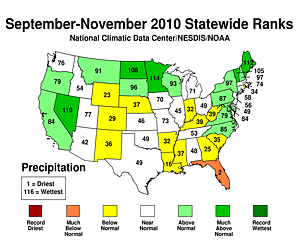 Fall 2010 Statewide Precipitation Rank Map
