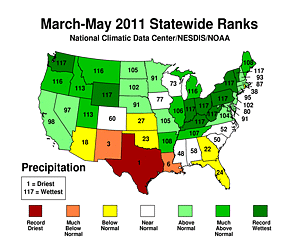 Spring 2011 Statewide Precipitation Rank Map