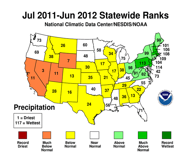12-month state precipitation ranks