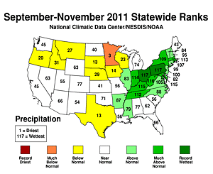 Fall 2011 Statewide Precipitation Rank Map