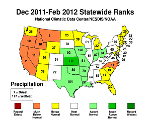Winter 2011/2012 Statewide Precipitation Rank Map