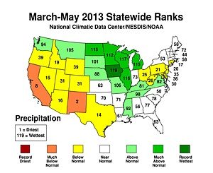 Spring 2013 Statewide Precipitation Rank Map