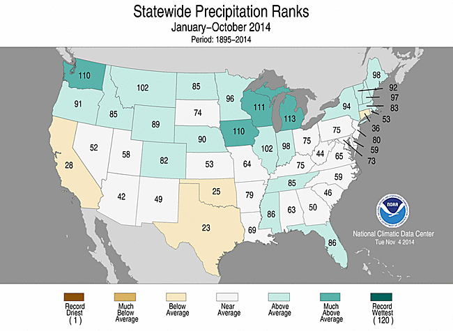 October 2014 Statewide Precipitation Ranks Map