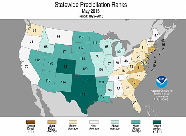 May 2015 Statewide Precipitation Ranks Map