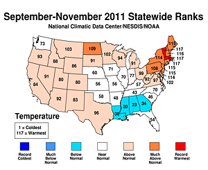 Fall 2011 Statewide Temperature Rank Map