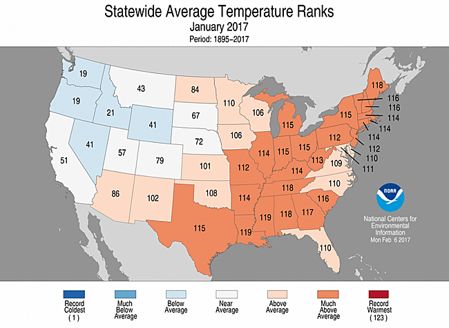 Sep-Nov 2017 Statewide Temperature Ranks Map