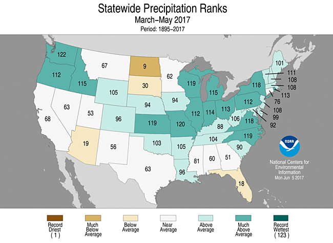 Spring 2017 Statewide Precipitation Rank Map