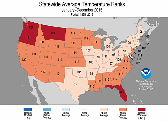2015 National Temperature Rank Map